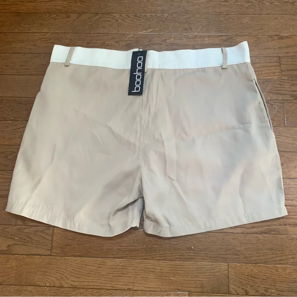 Boohoo Womens Contrast Waist Tailored Short | US 10, UK 14 | Beige NEW - Picture 4 of 14